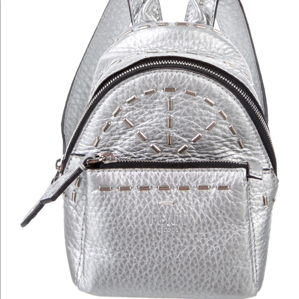 FENDI Metallic Leather Mini Backpack Charm